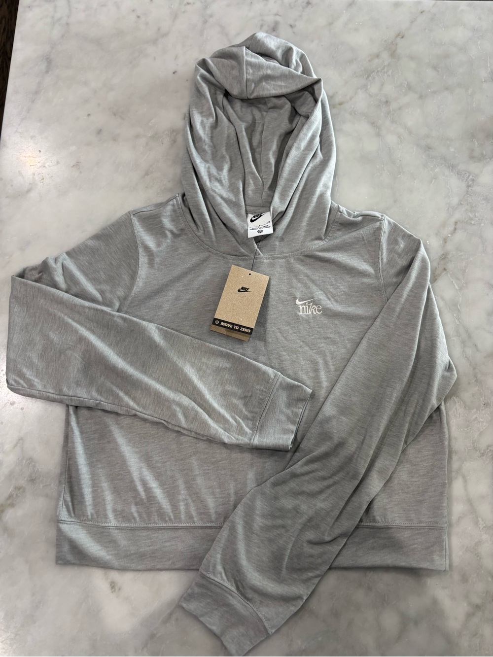 Nike Light Gray Crop Hoodie with Small Chest Logo